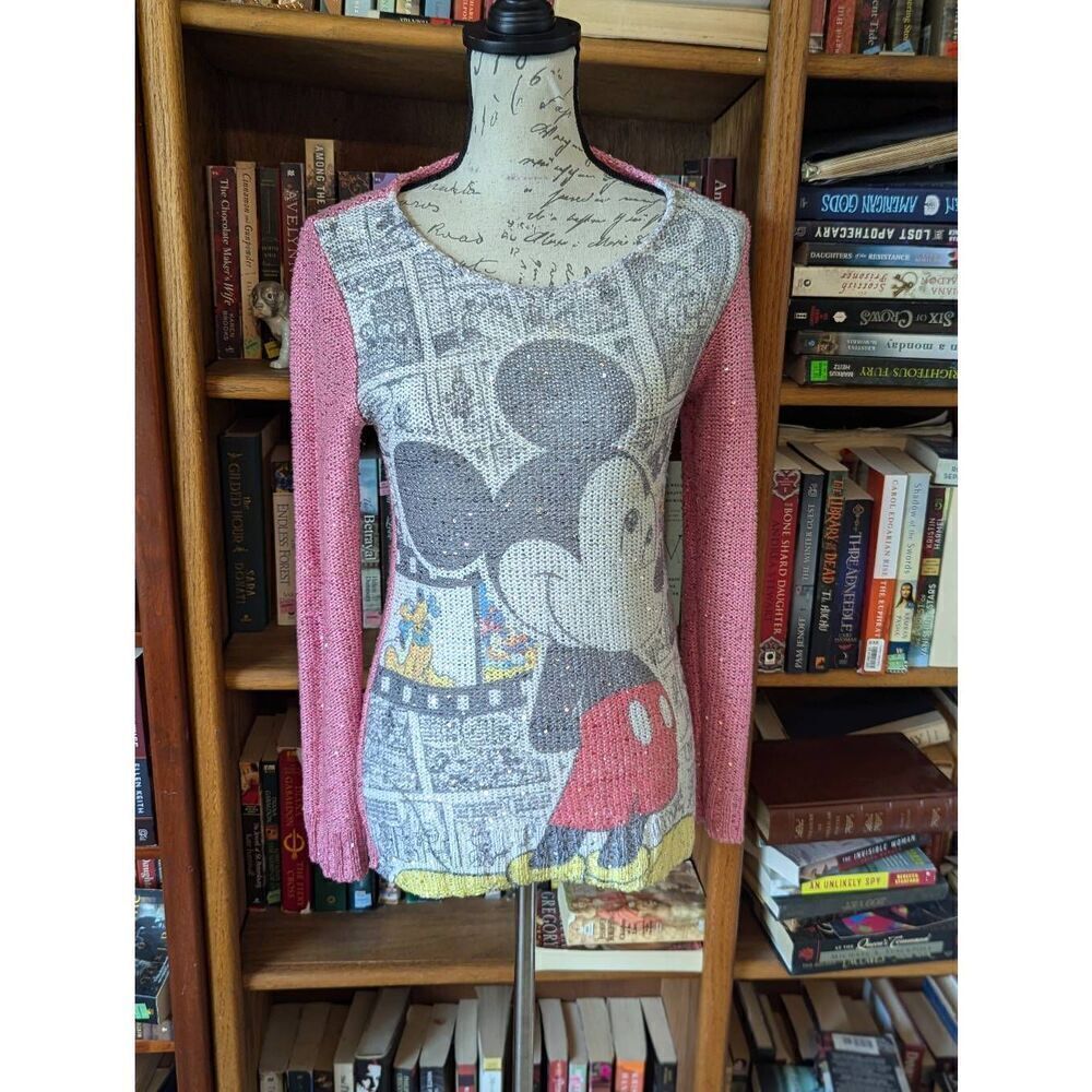 Disney Mickey Mouse crochet sequin sz s crew neck sweater
